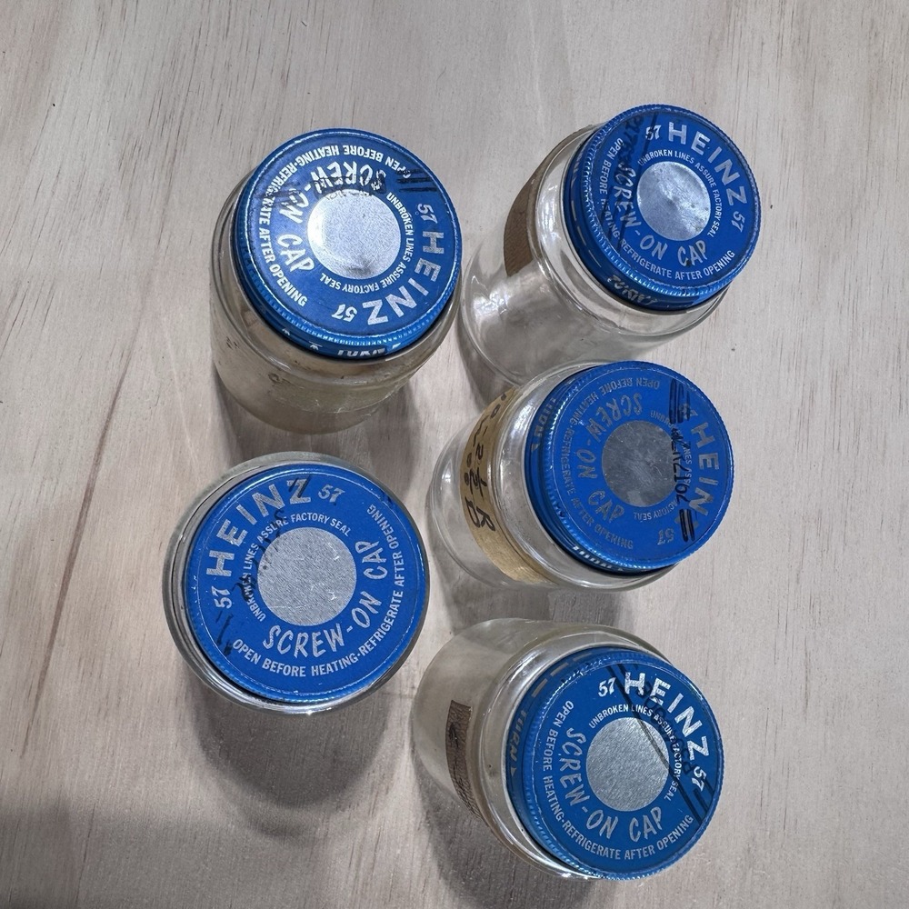 5 Vintage Used Heinz Empty Baby Food Jars w/ Screw On Lids AS-IS Needs Cleaning!